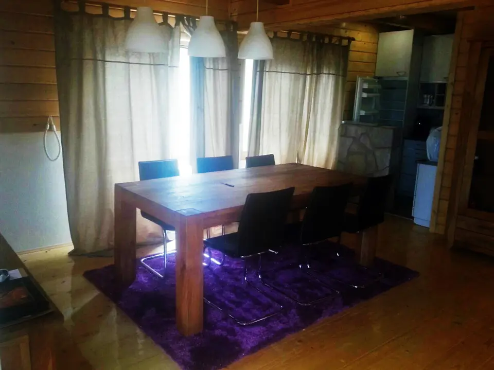 Interior with a fireplace and dining area