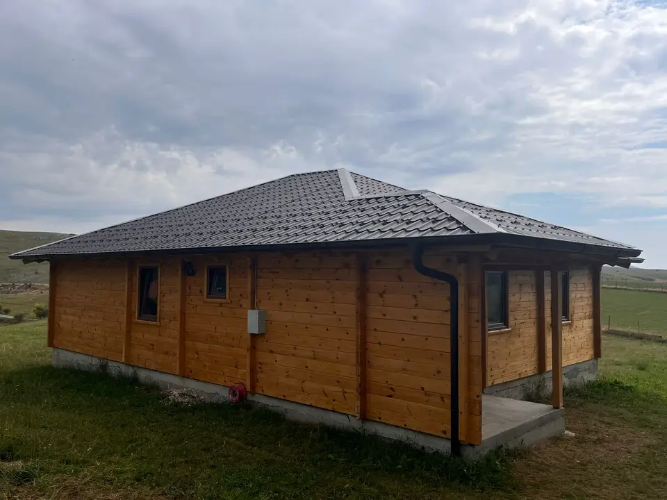 Prizemna brvnara, tamni krov
