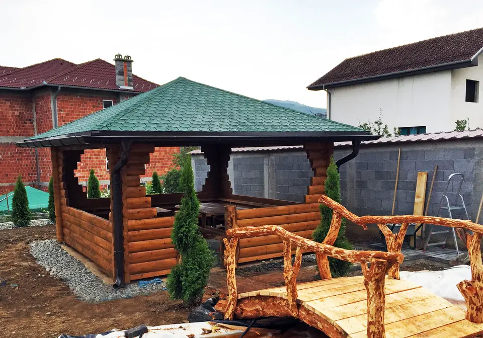 Gazebos with round-log benches