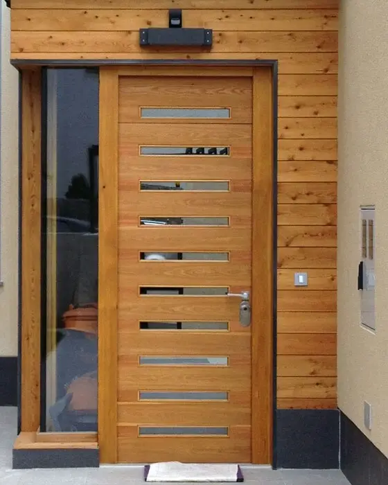 Wooden entrance door and stairs